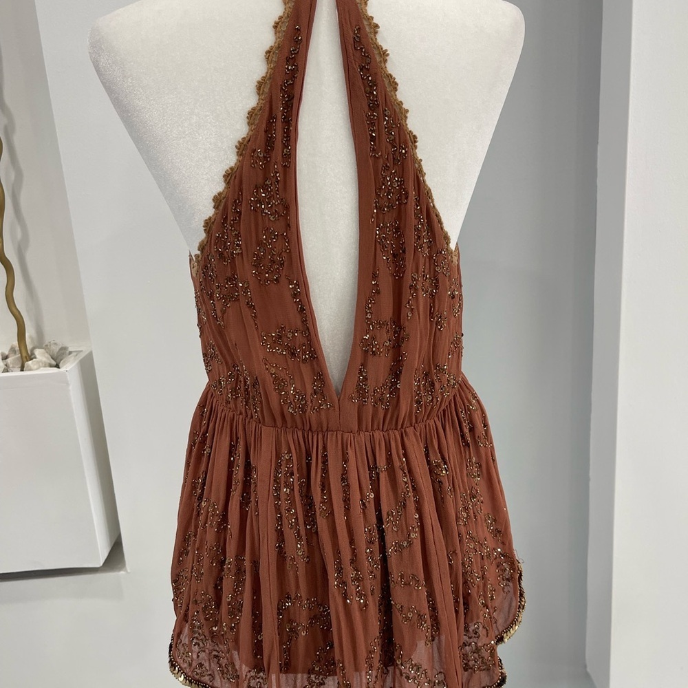 Free People Rust Embellished Halter Blouse - Picture 4 of 13